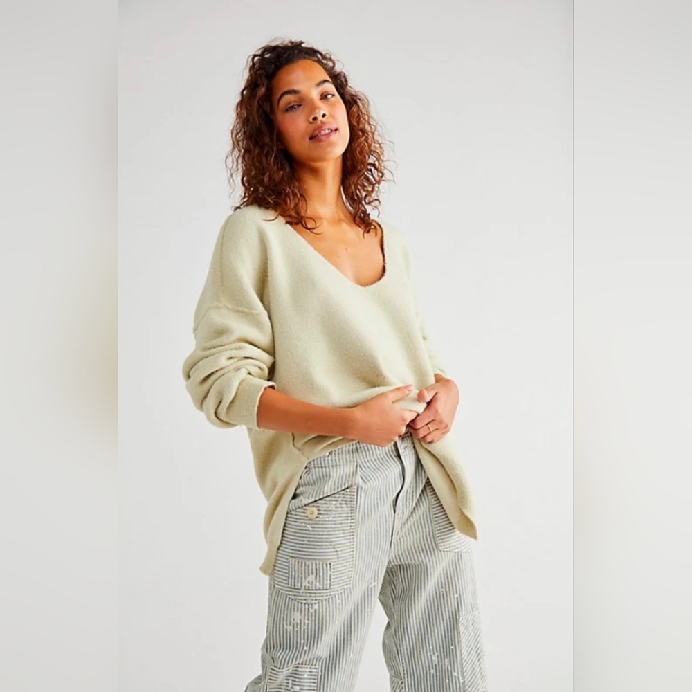 Free People Sweater Weather V-Neck Marzipan Combo XL ( Callout)
